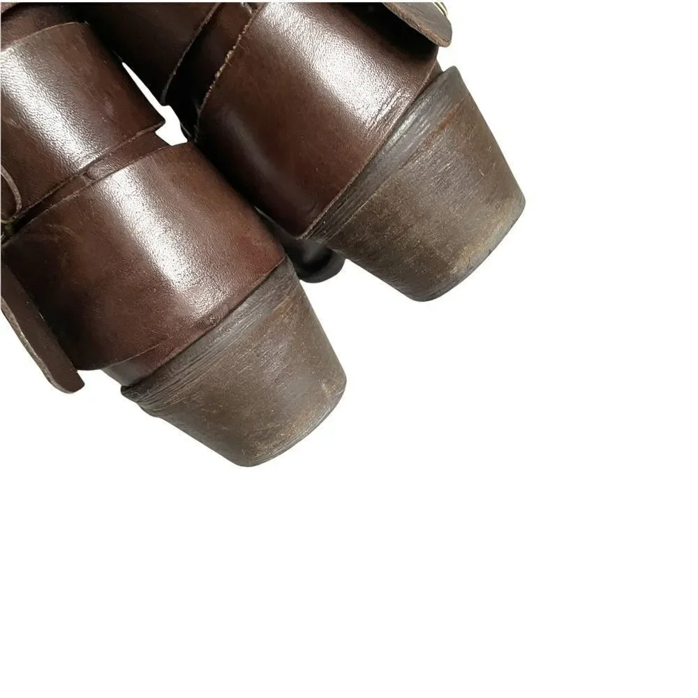 BROWNS B2 Brown Leather Ankle Boots Buckles 38